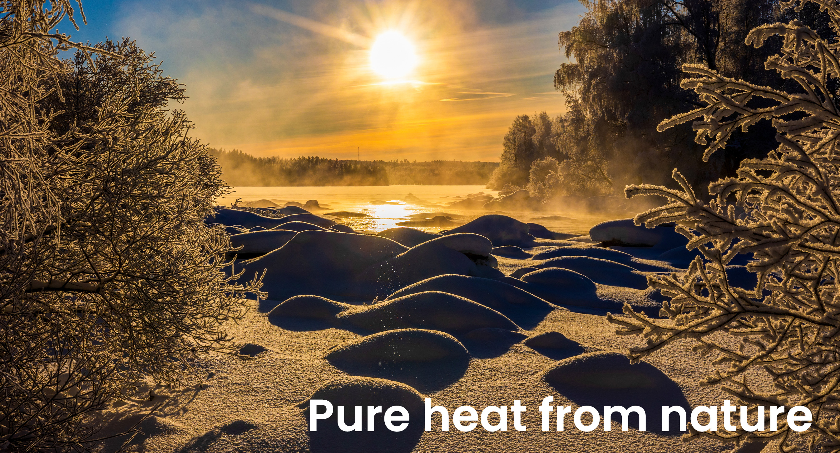 Ariterm Energy. Pure heat from nature. Sun setting during winter at Riekonkoski.